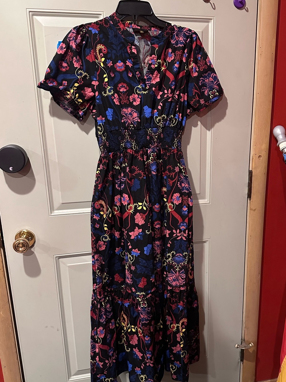 Sugarlips Black Floral Midi Dress with Pink & Blue Accents - Picture 2 of 8